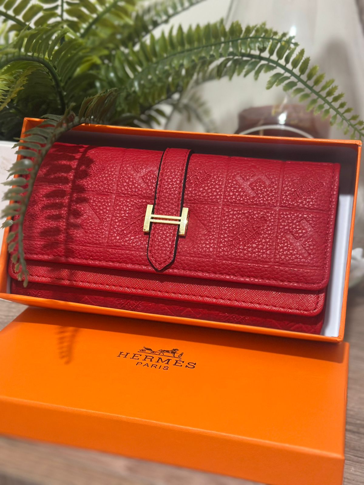 Hermès Béarn-Style Red Leather Long Wallet